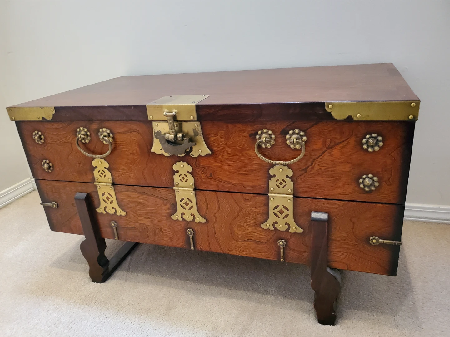 Vintage Decorative Wooden Chest with Brass Hardware - photo 2