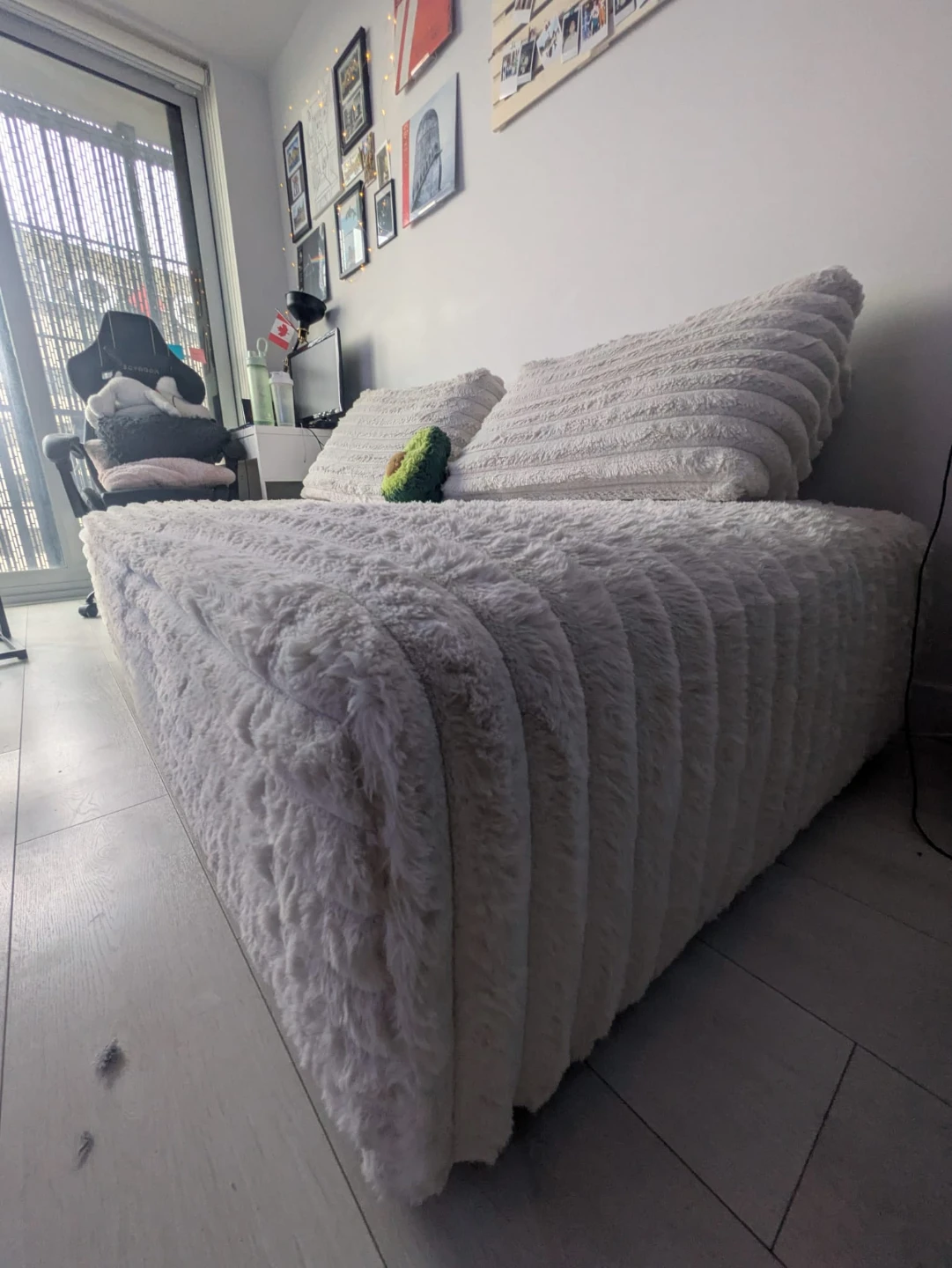 Used Faux Fur sofa+storage ottoman. - photo 3