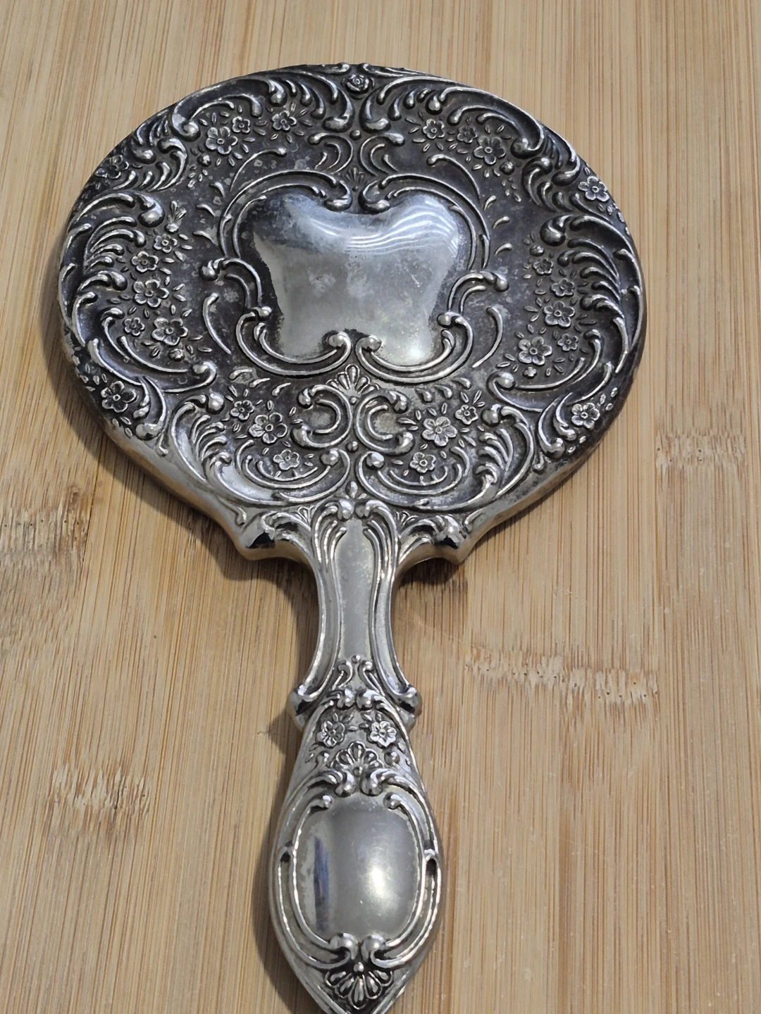 Ornate Silver Plated Handheld Mirror