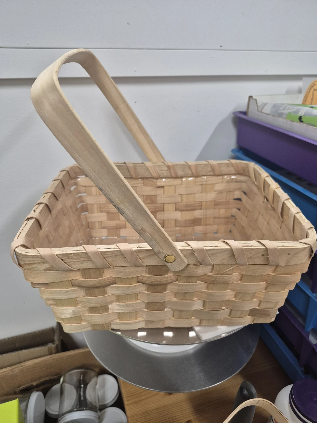 Woven Wood Basket with Handles