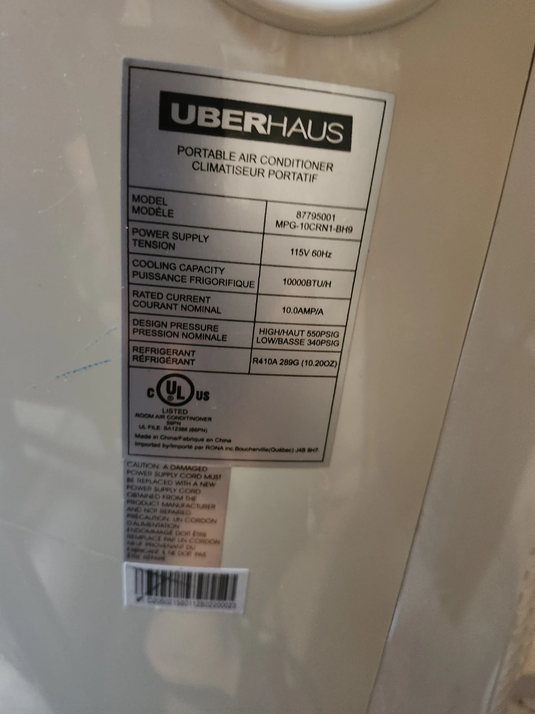 10000 BTU Portable Air Conditioner + window kit (Great cond!) - photo 3