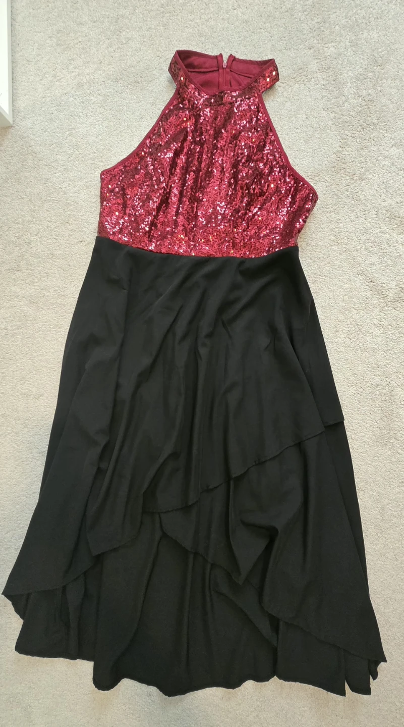 Red Sequin Halter Dress with Black Skirt - photo 2