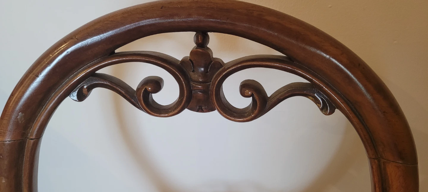 Antique Balloon Back Dining Chair - Wood with Yellow Upholstery - photo 2