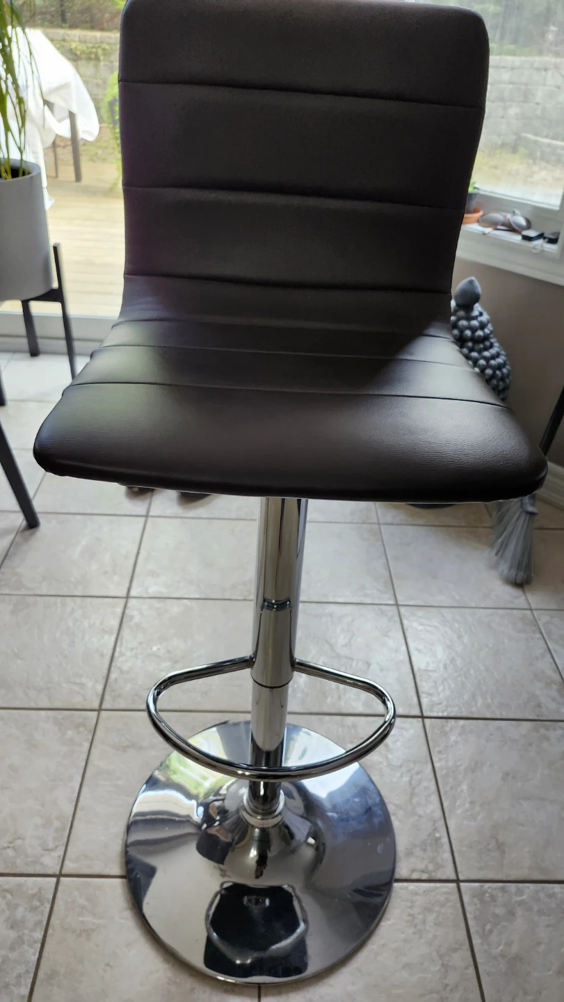 Adjustable Swivel Bar Stool - Dark Brown Faux Leather - photo 2