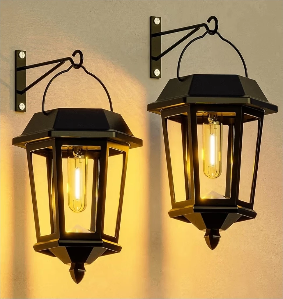 2x Outdoor Solar Lanterns - No Wiring, Auto On