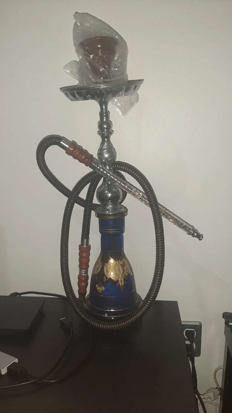 Blue Hookah with Gold Accents and Hose