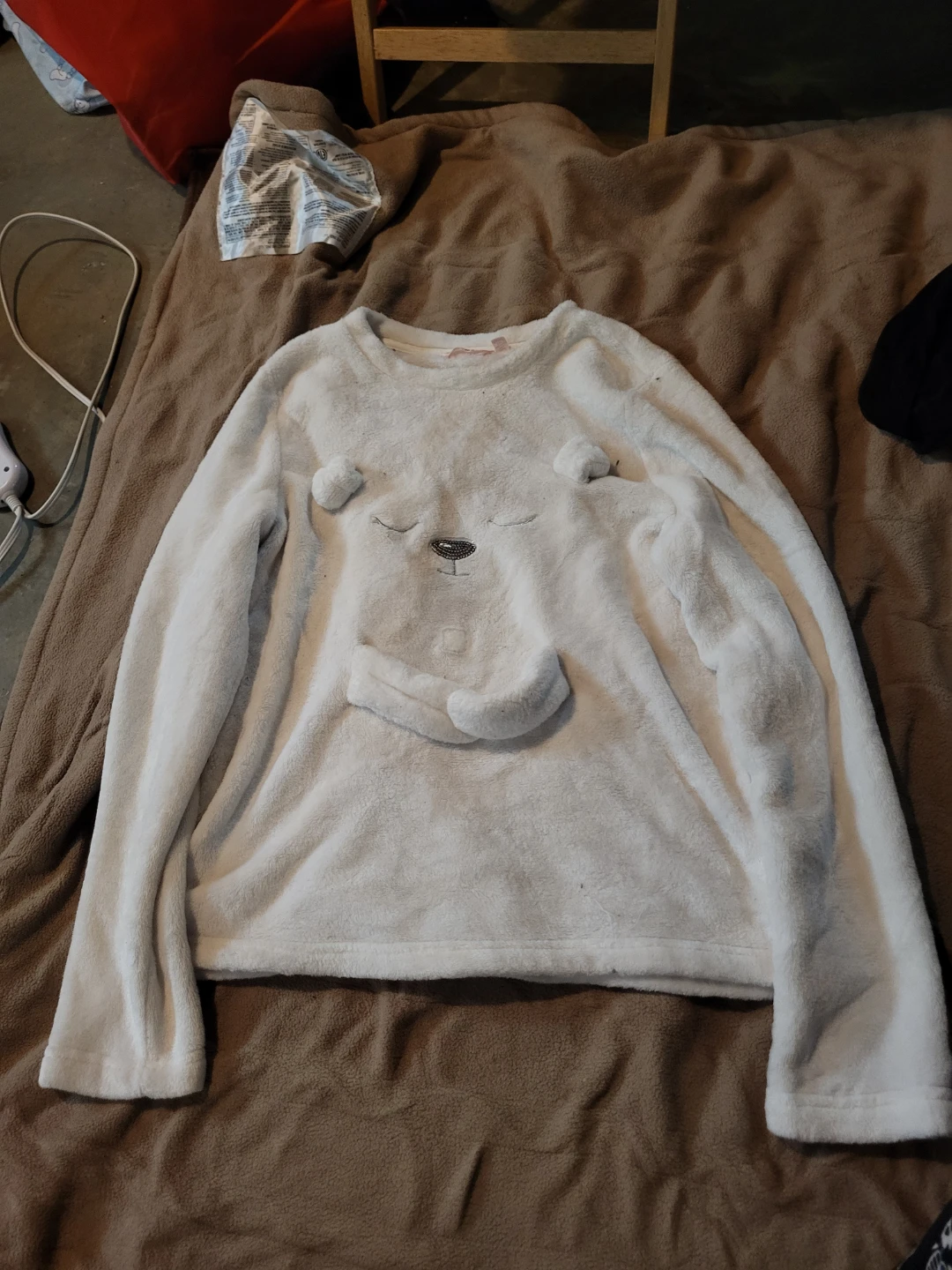 White fluffy polar bear pyjama top