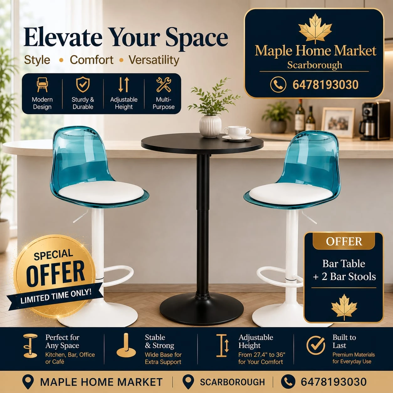 Bar Table + 2 Stools Set