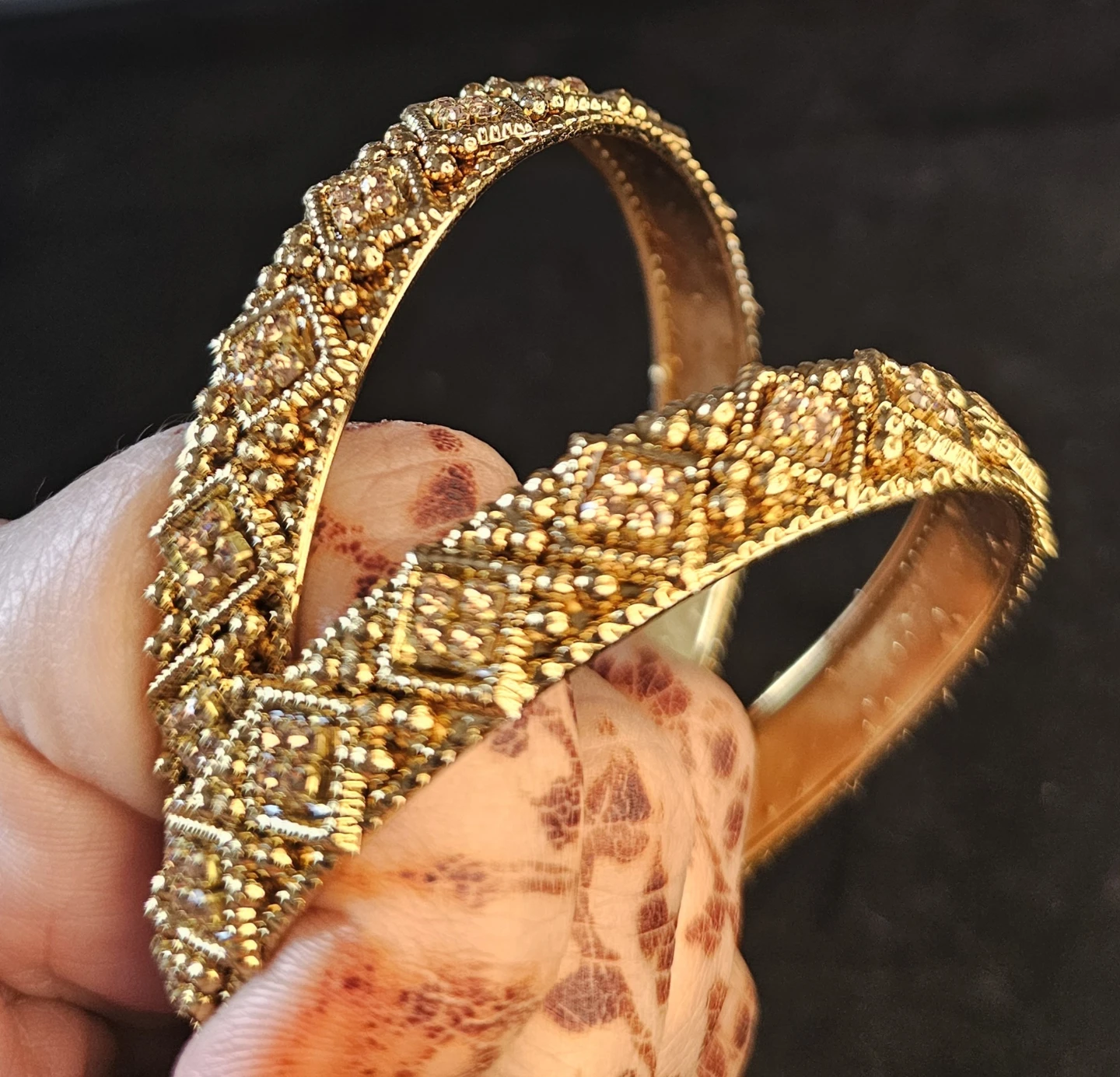 Bronzed tone Bangles with Rhinestones - Set of 2