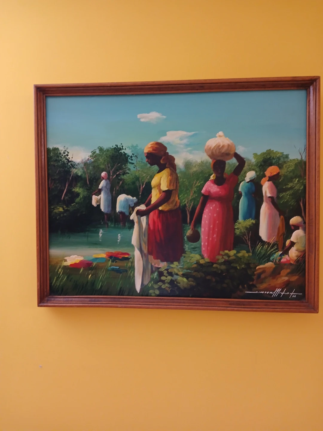 Original Framed Painting of Women by Water