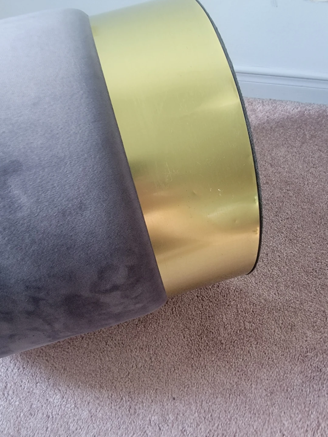Grey Velvet Storage Ottoman with Gold Base