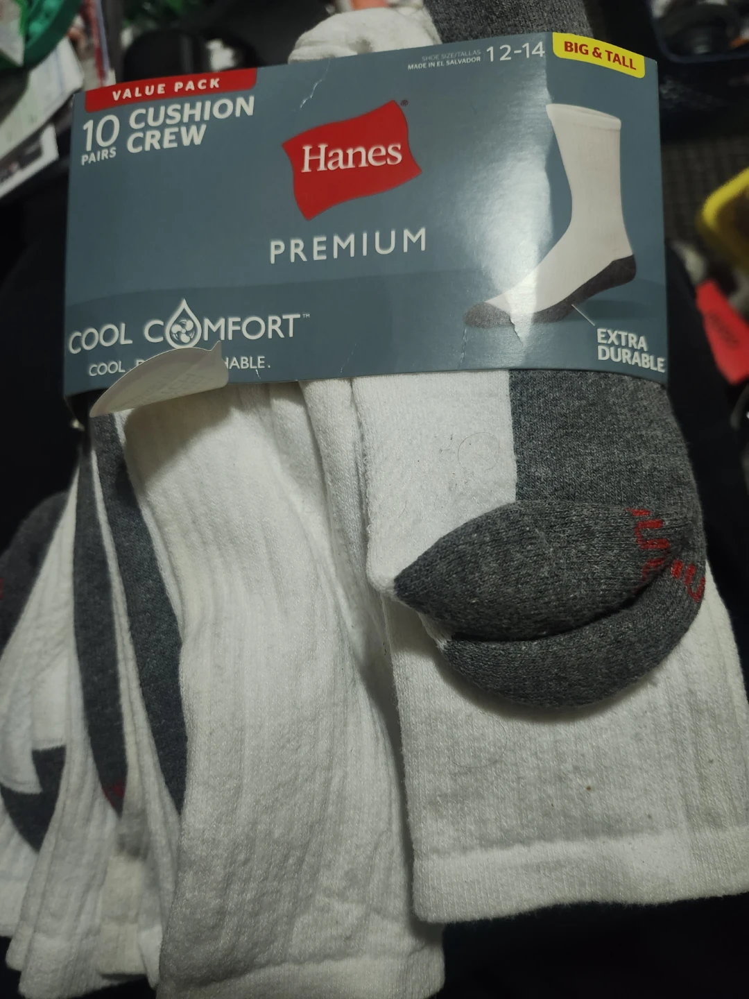 Hanes Men's 10-Pair Premium Cushion Crew Socks, Big & Tall,12-14