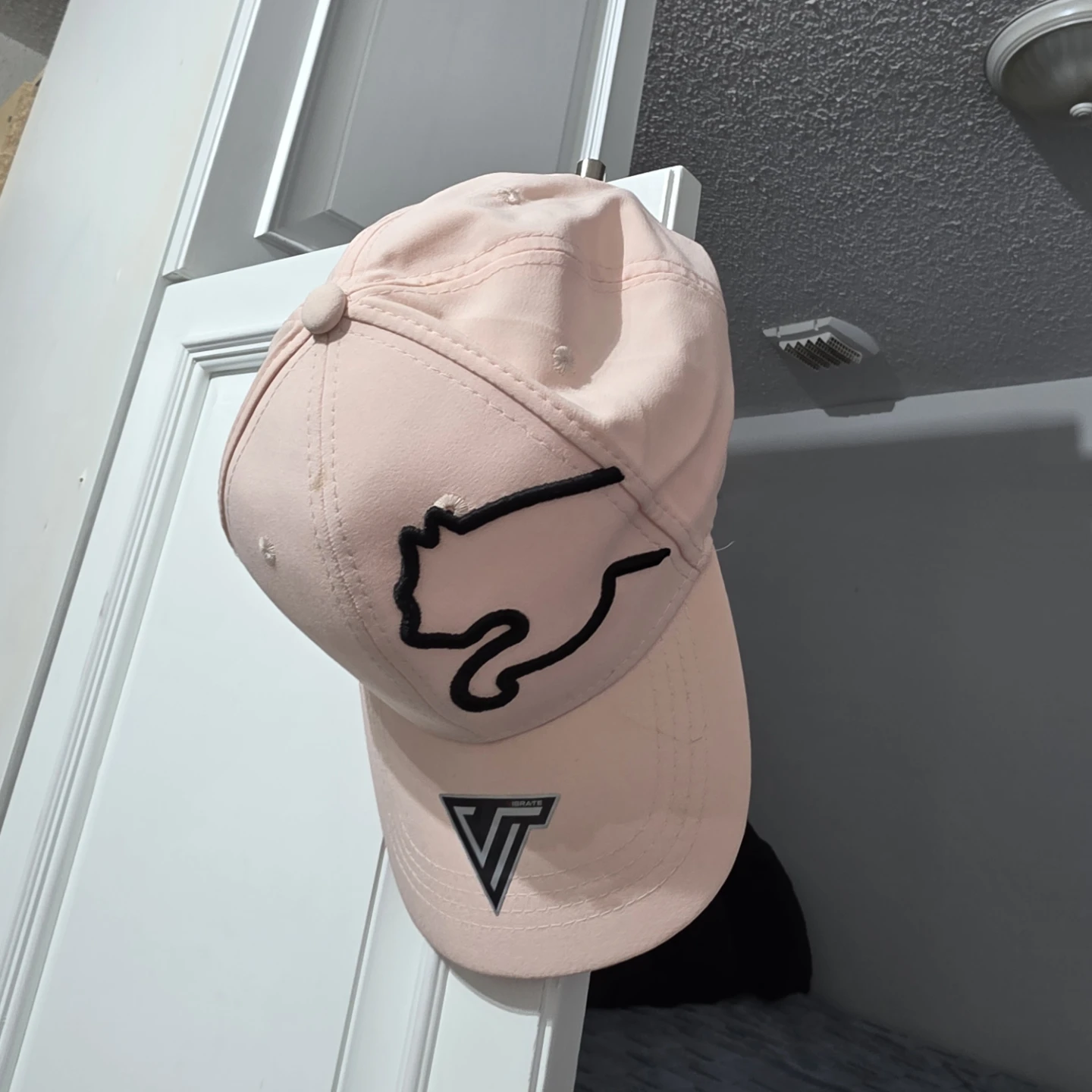 Pink Baseball Cap with Black Cat Design