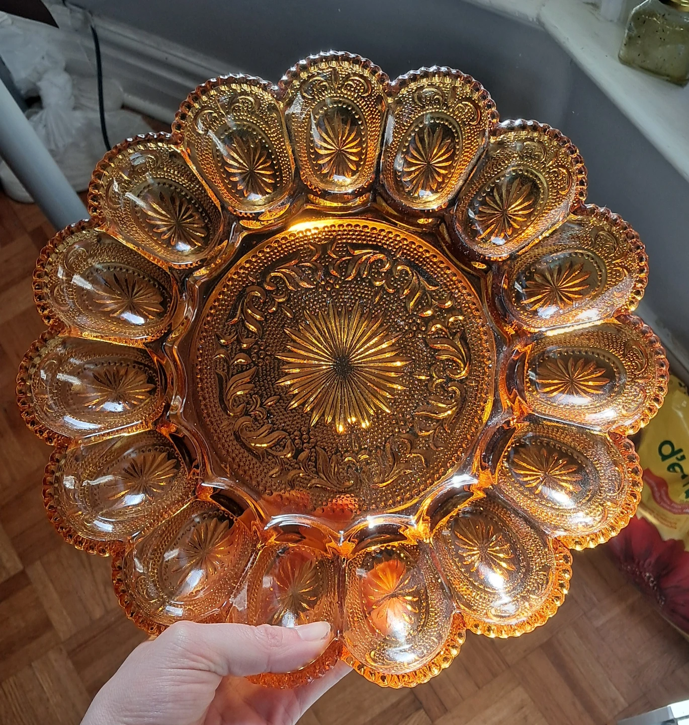 Amber Glass Deviled Egg Serving Plate - photo 2