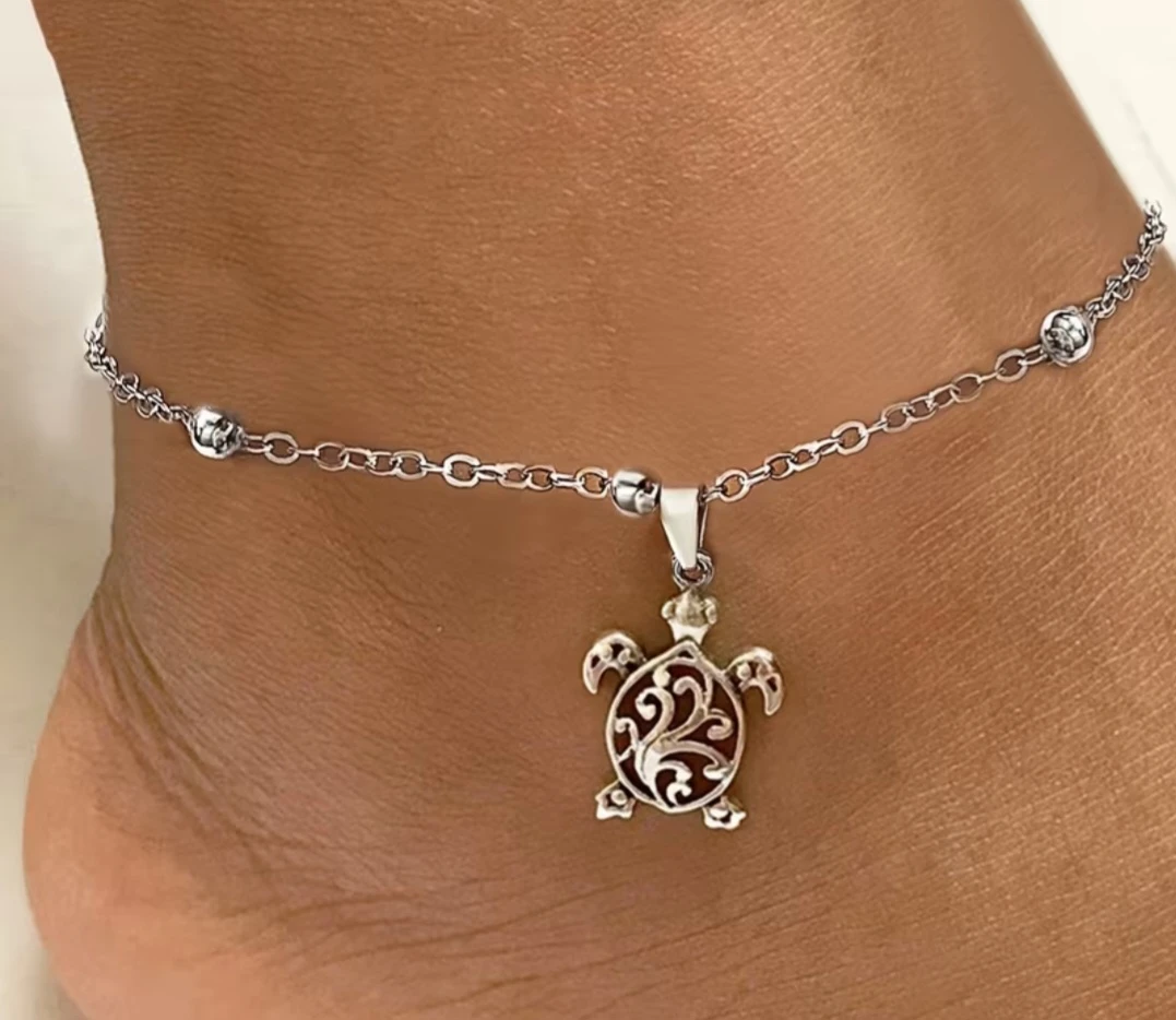 Stylish Alloy Turtle Bead Chain Ankle Bracelet