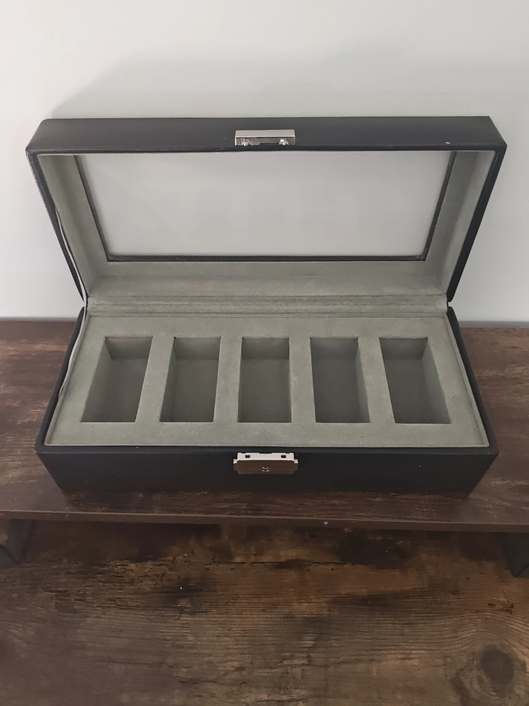 Black 5-Slot Watch Display Box with Glass Lid - photo 2