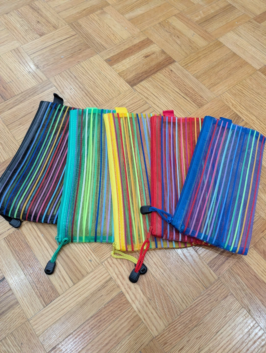 Assorted Striped Mesh Pouches (Set of 5)