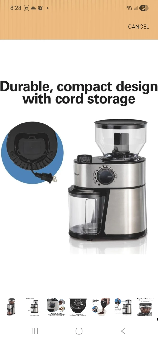 Hamilton Beach Burr Coffee Grinder - photo 5