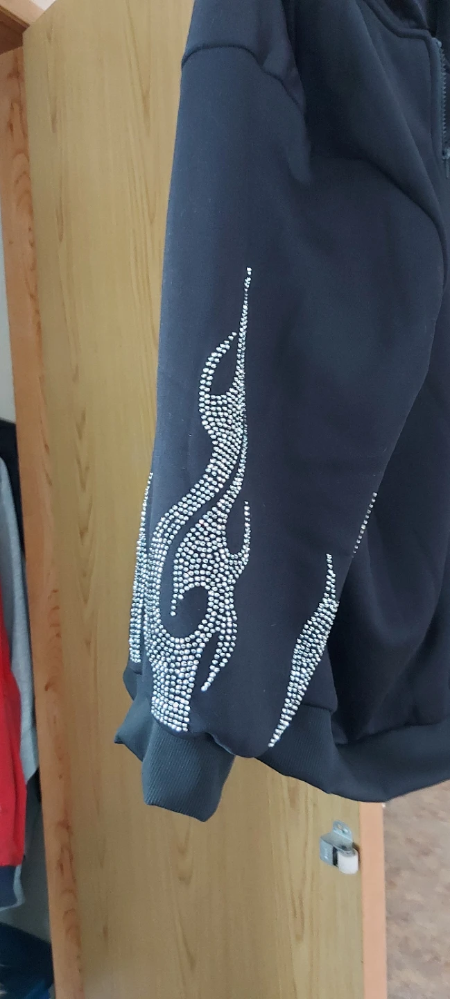 Black Full Zip Hoodie with Rhinestone Flames - photo 3