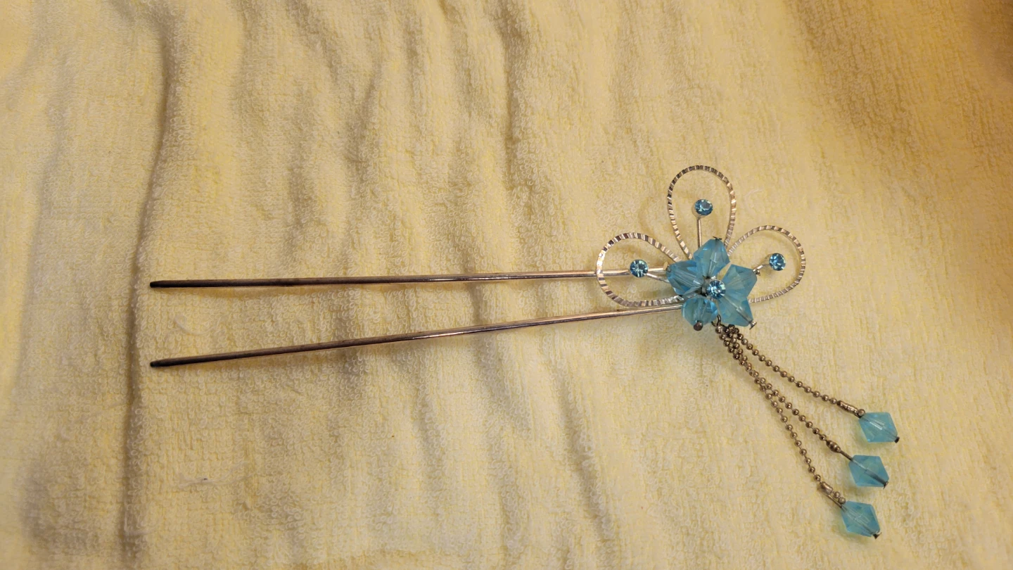 Blue Flower Hair Stick with Dangling Beads - photo 3