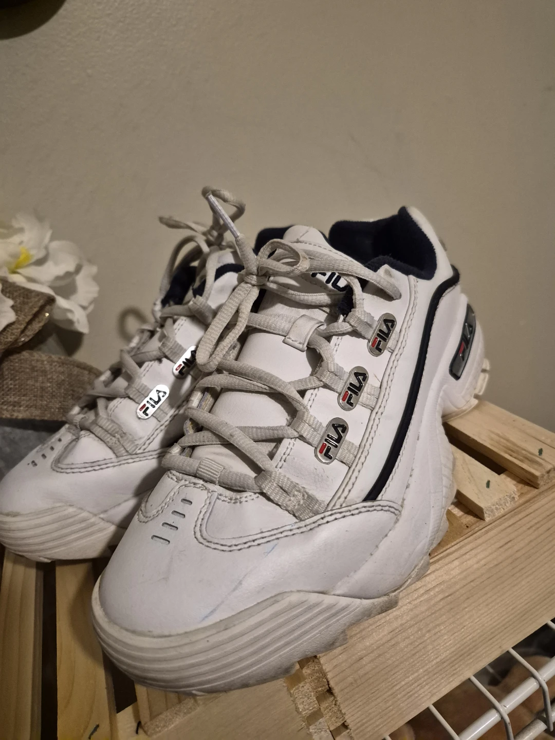Fila White and Navy Lace-Up Sneakers