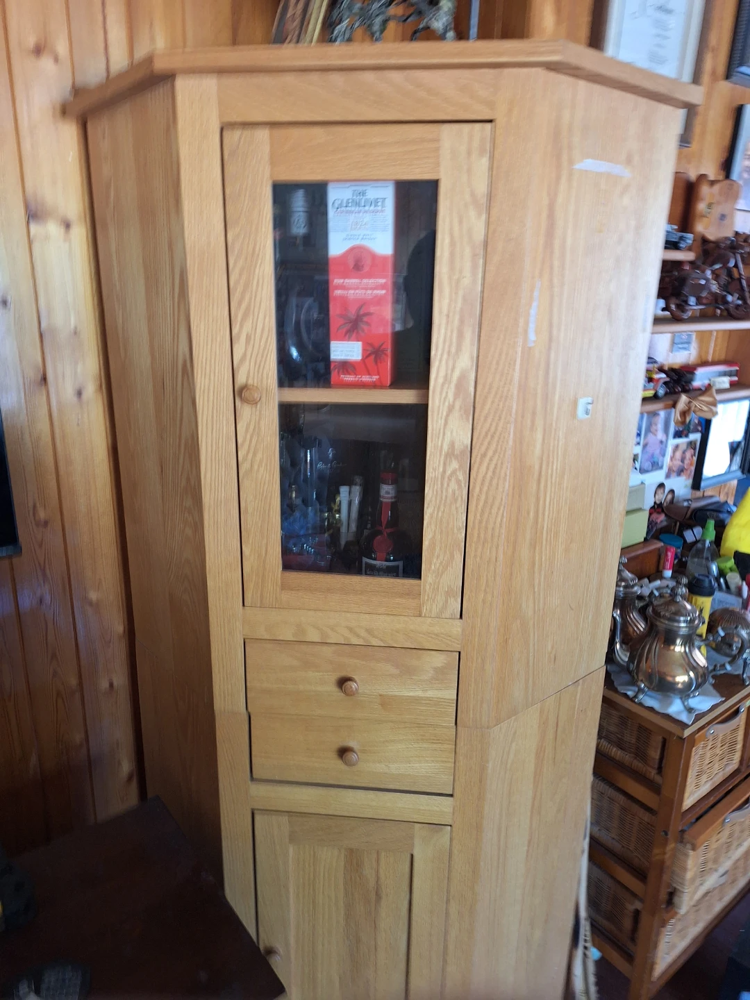 Solid wood Corner Cabinet with Glass Door and Drawers - photo 2
