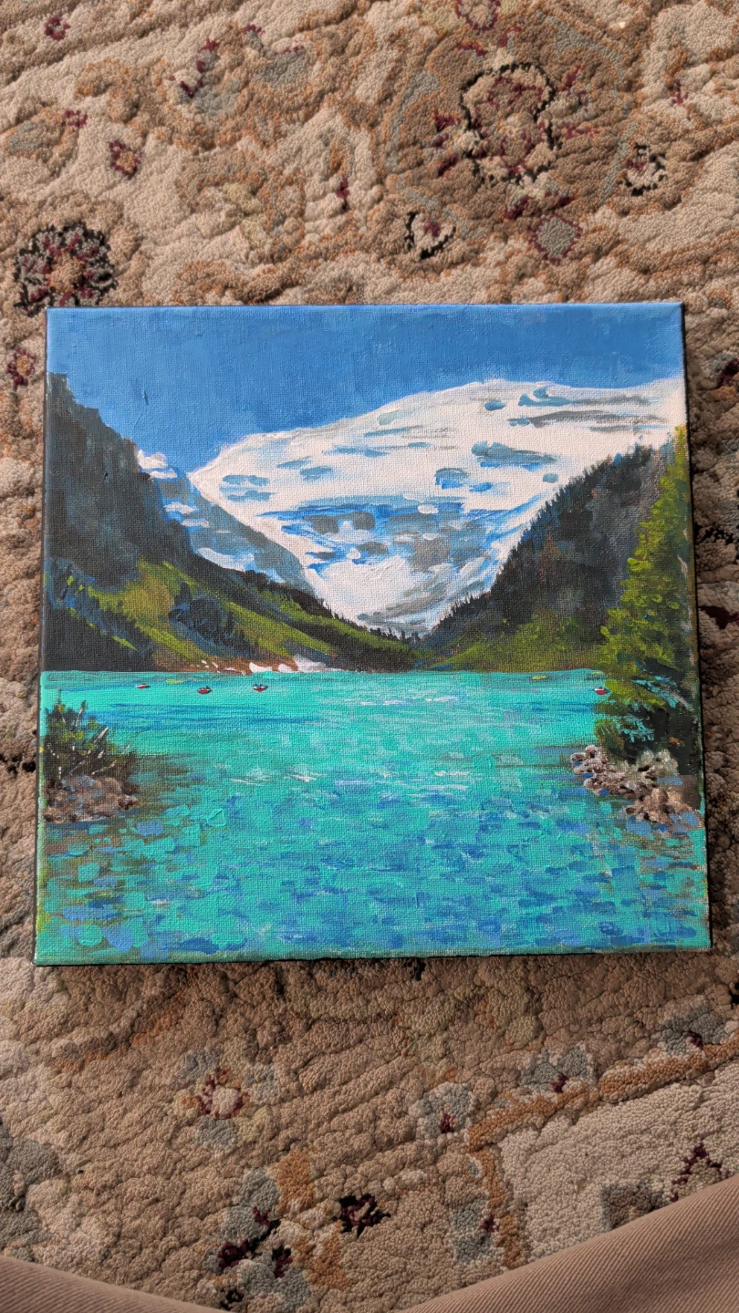 Acrylic Painting of Lake and Mountains Banff - photo 2
