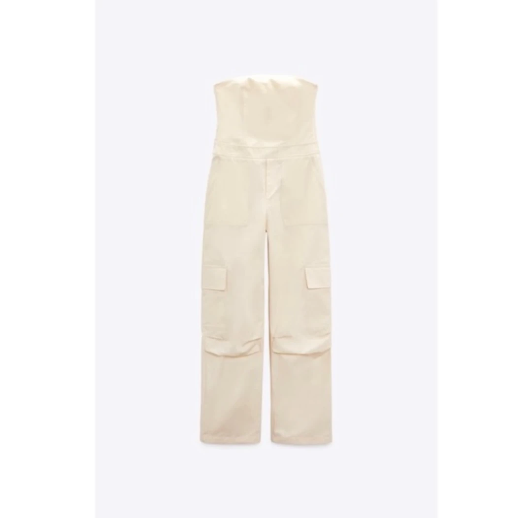 ZARA Strapless Long Cargo Jumpsuit - Size Small - photo 5