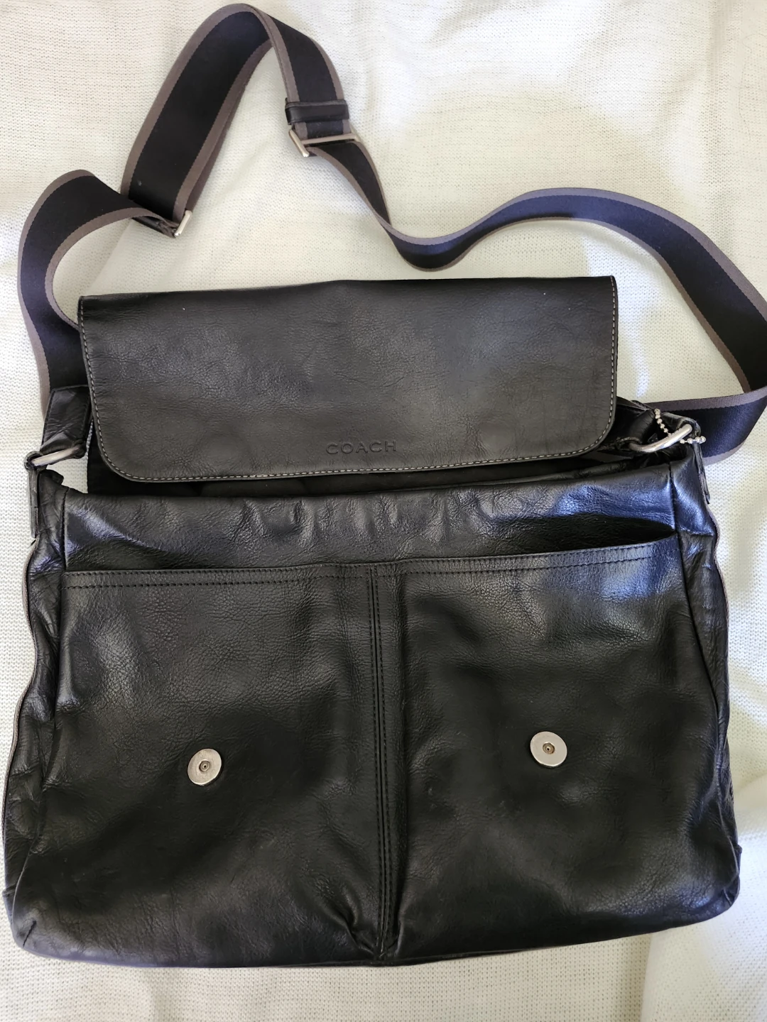 Black Leather Coach Messenger Bag