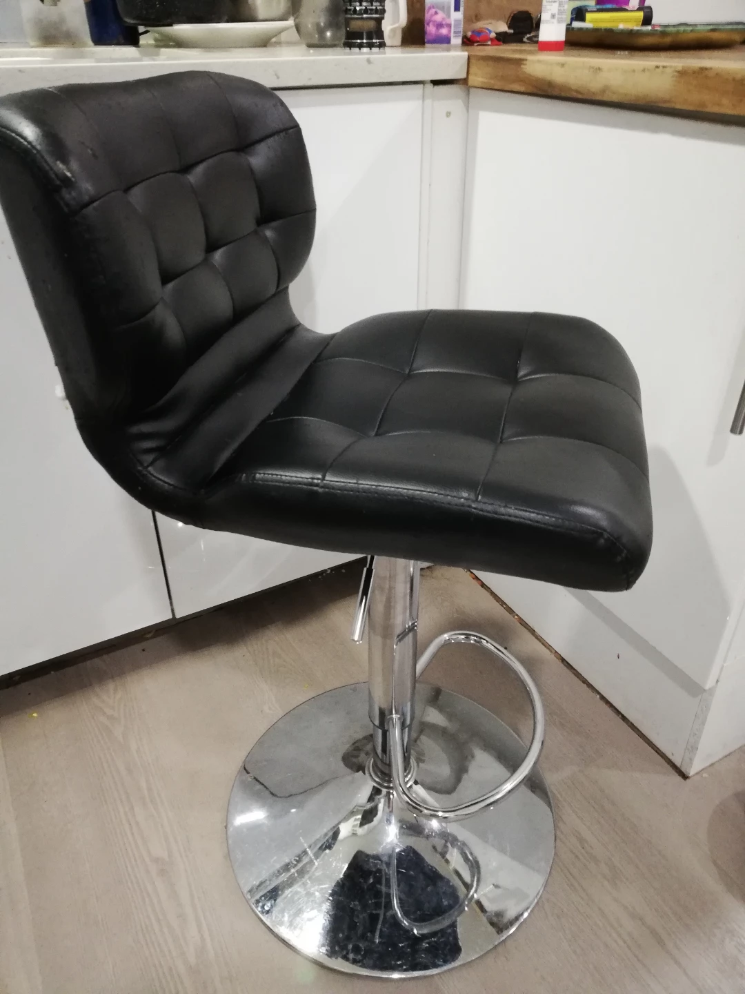 Black Faux Leather Adjustable Bar Stool