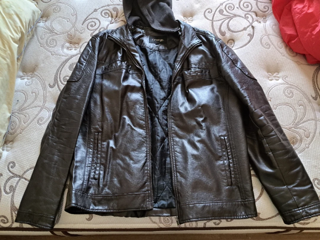 George Faux Leather Jacket with Hood