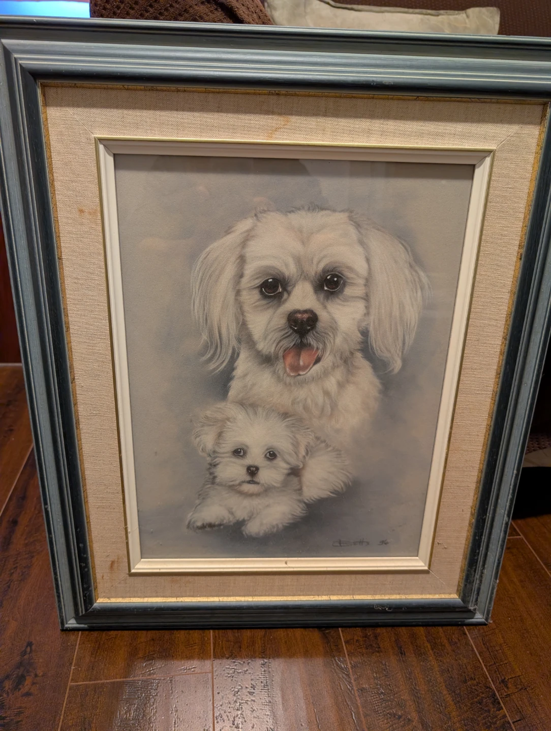 Framed Painting of Two White Dogs