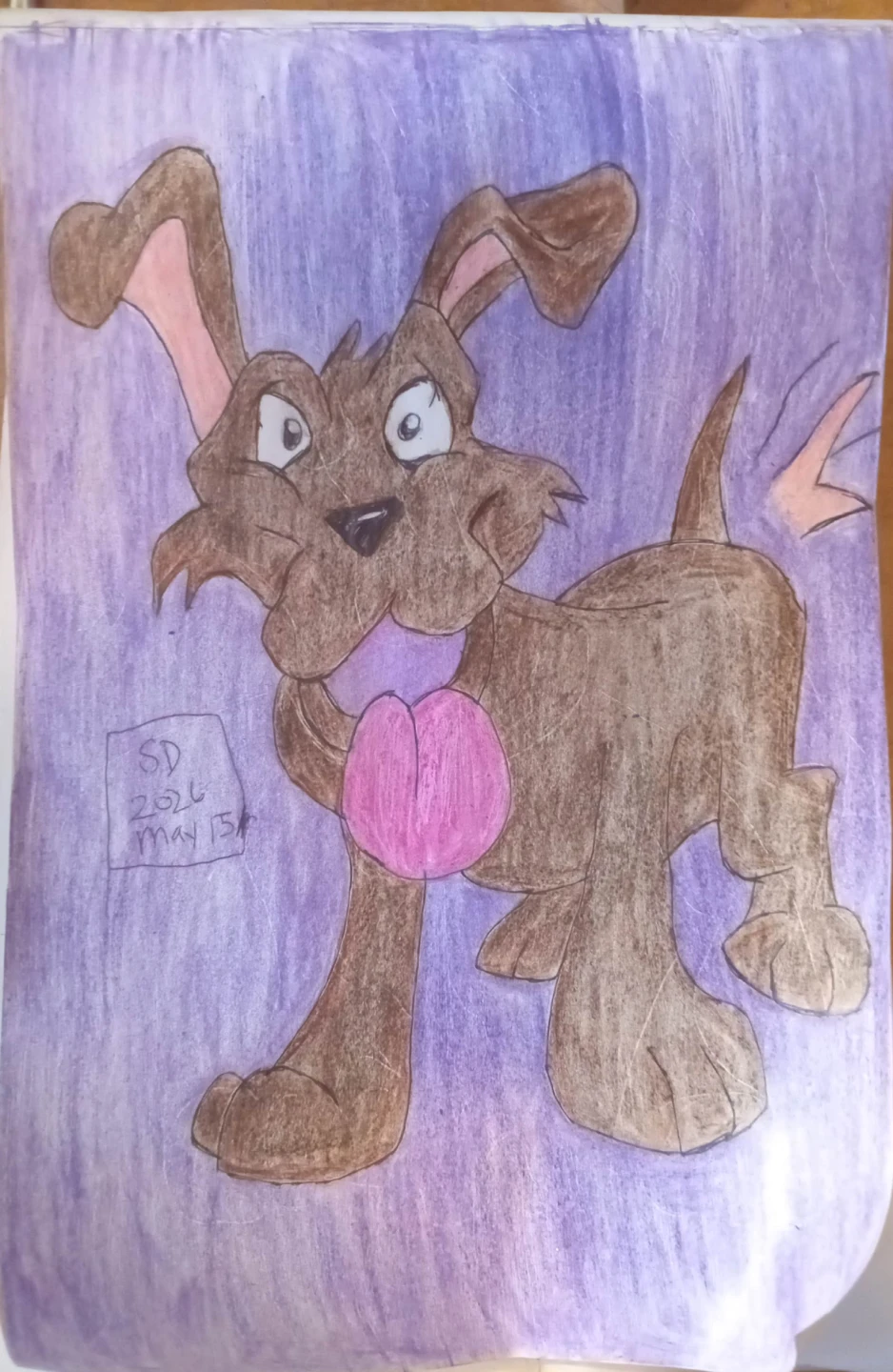 Brown Puppy with Purple Background Drawing