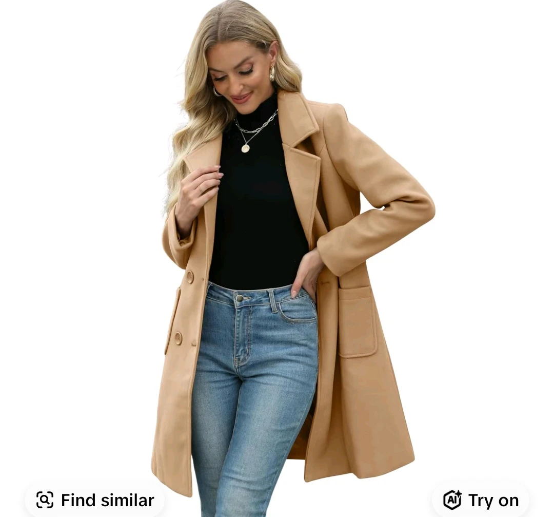 Women's Camel Wool Blend Double-Breasted Coat