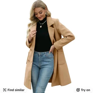 Women's Camel Wool Blend Double-Breasted Coat