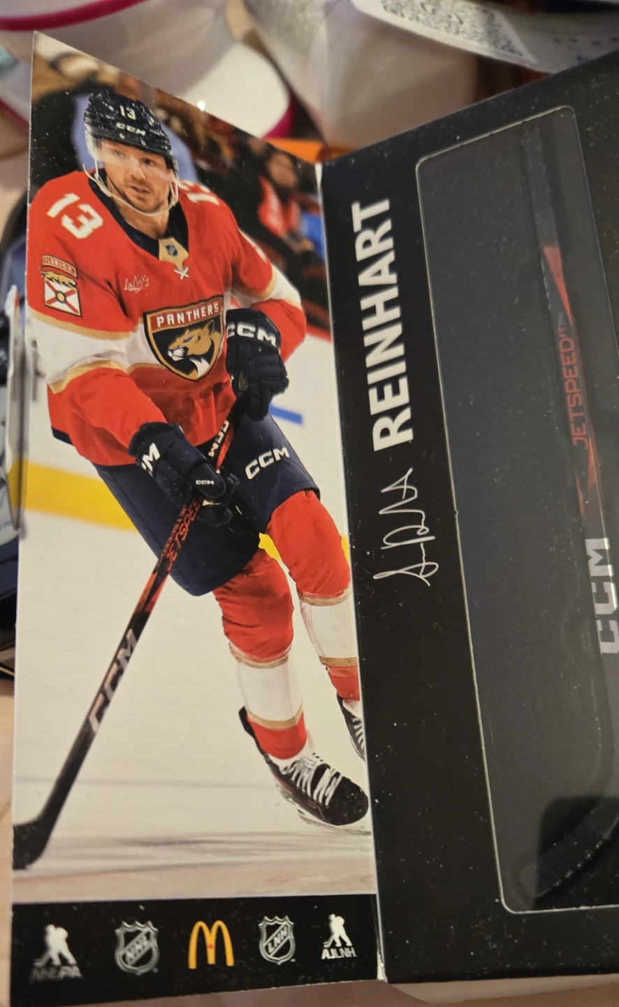 Autographed Reinhart CCM Jetspeed Hockey Stick Card