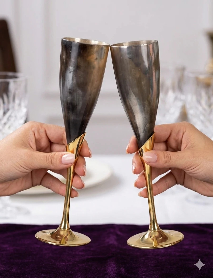 Vintage Mixed-Metal Champagne Flutes in Velvet Box