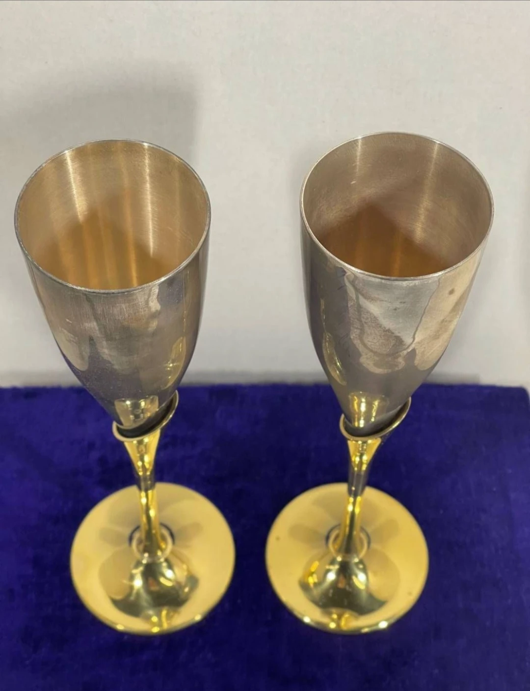 Vintage Mixed-Metal Champagne Flutes in Velvet Box - photo 3