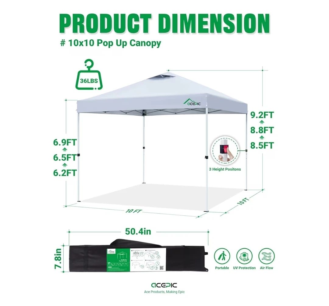 ACEPIC 10x10ft Pop Up Canopy Tent - photo 2