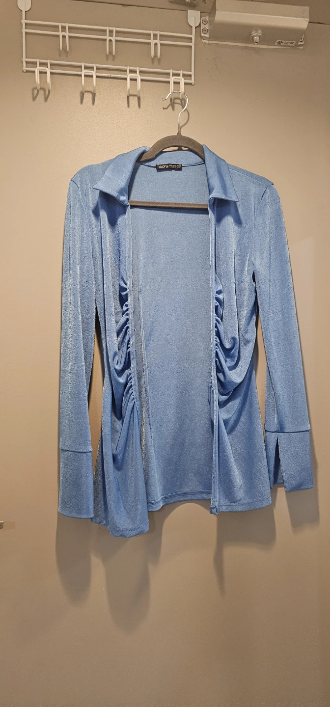 Dilvin Ruched Button-Up Shirt - Blue - Medium - photo 3