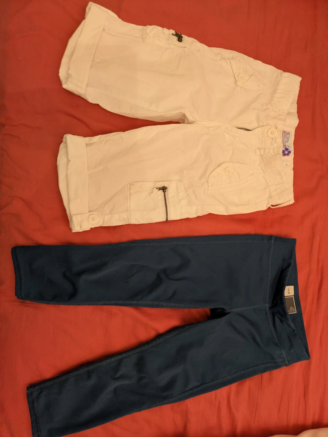 White Cargo Capris and Blue Leggings Bundle size 6