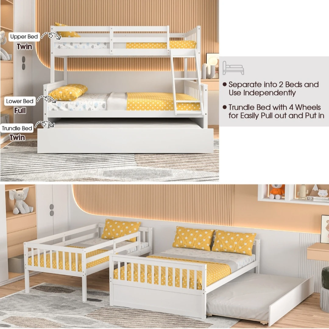 Gymax White Twin over Full Bunk Bed with Twin Trundle - photo 4