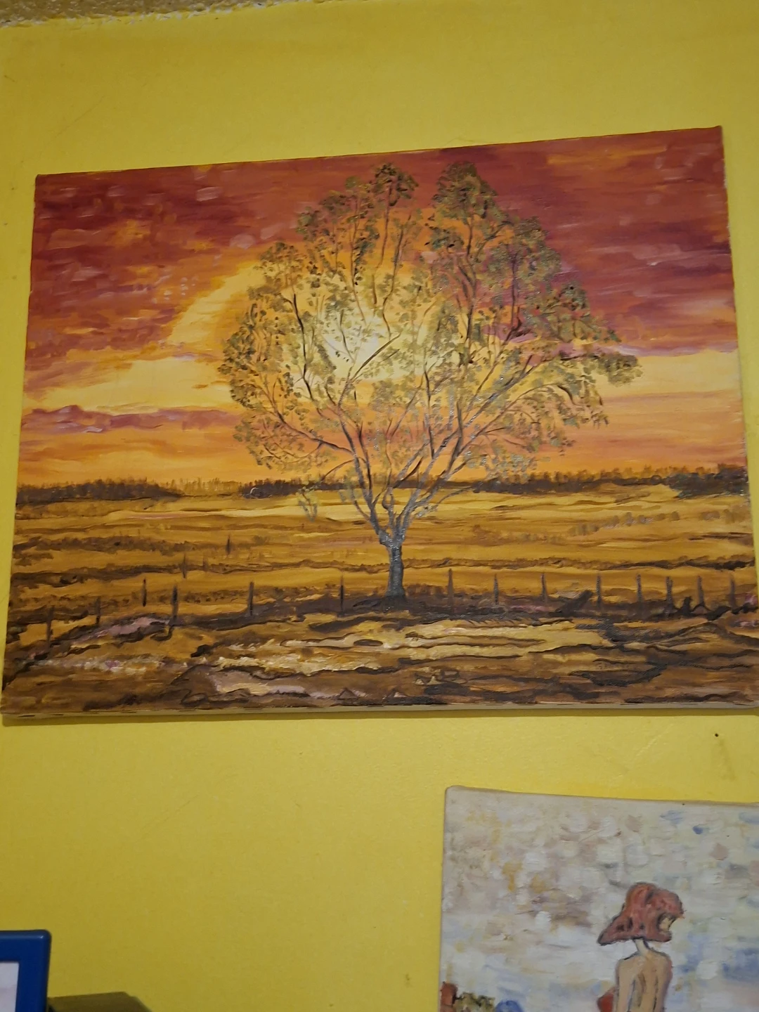 Oil Painting of a Tree at Sunset