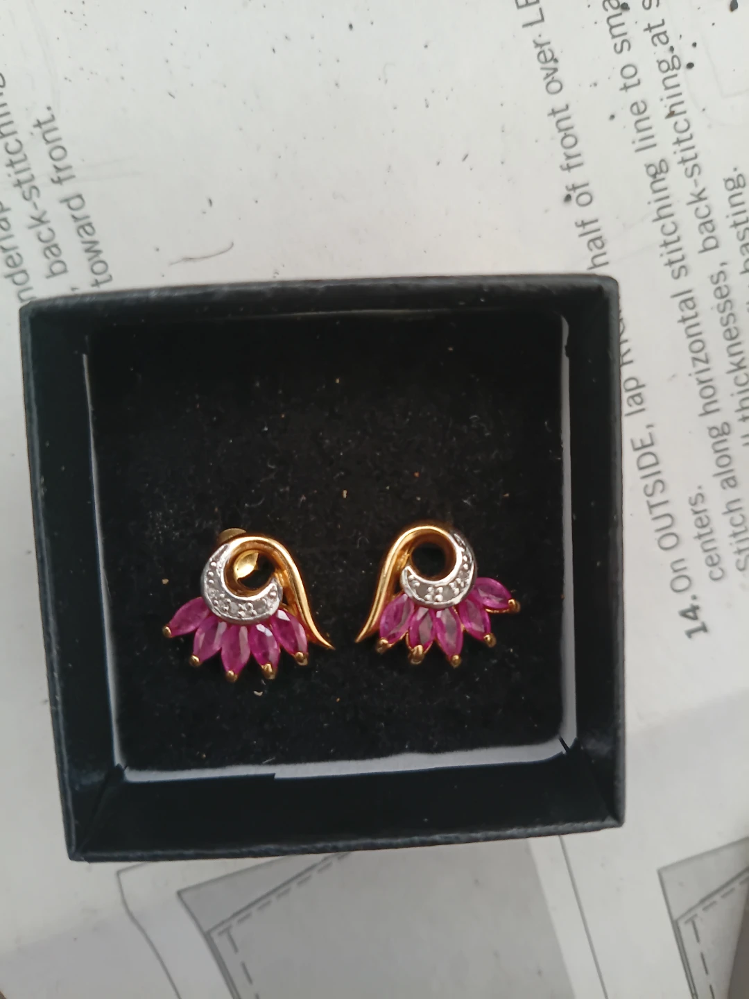 Gold Tone Ruby and Diamond Cluster Earrings - photo 2