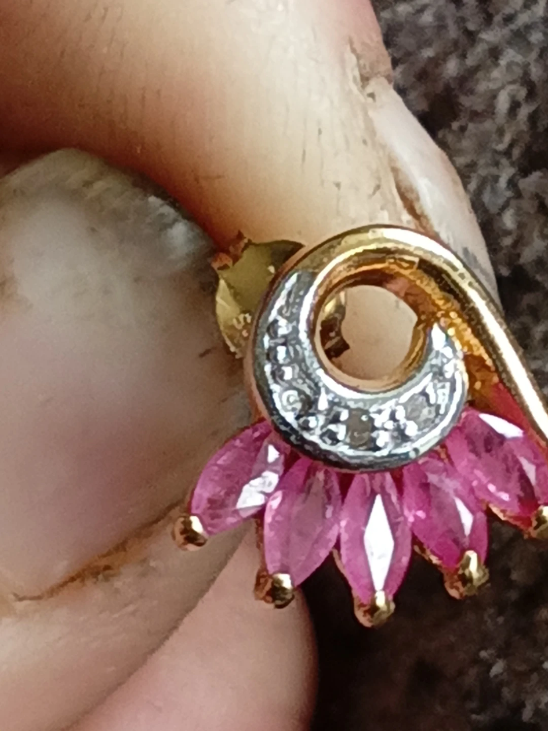 Gold Tone Ruby and Diamond Cluster Earrings - photo 3