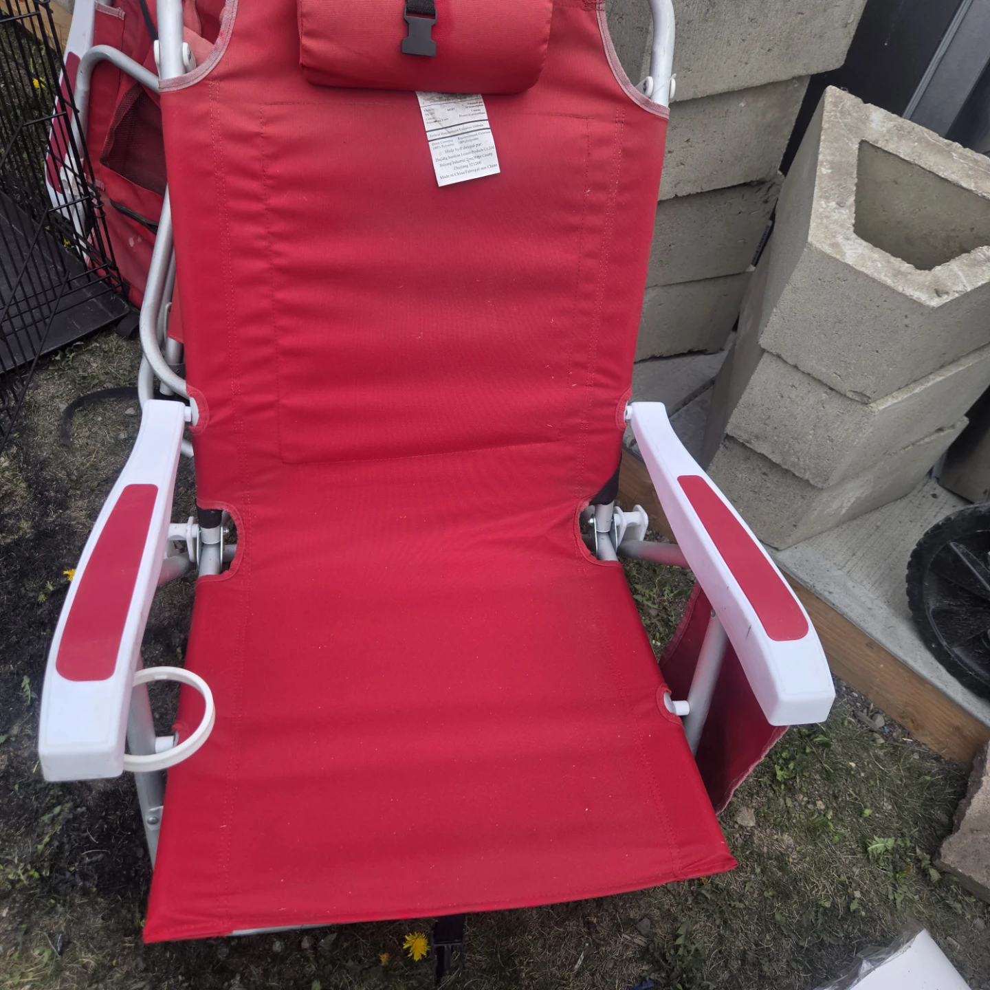 Red Folding Camp Chair with Headrest
