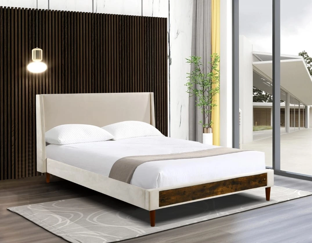 Velvet Upholstered Wingback Bed Frame - Queen