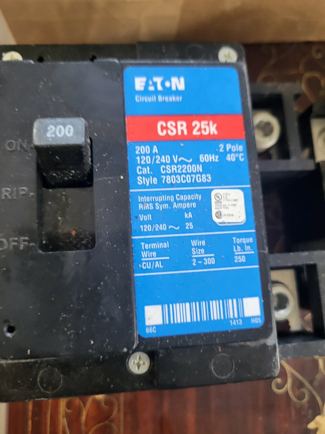Eaton CSR 25k 200 Amp Circuit Breaker
