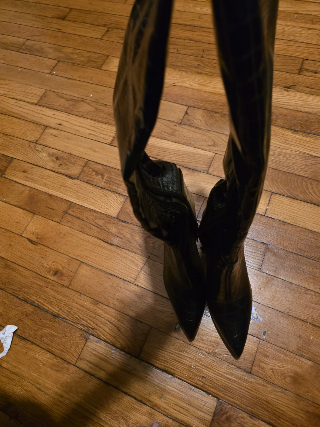 Black Knee-High Croc Embossed Boots - photo 2