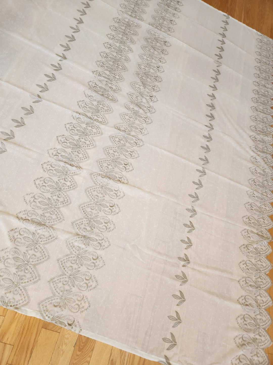 Ivory  Sheer Curtain with Embroidery 3 pcs
